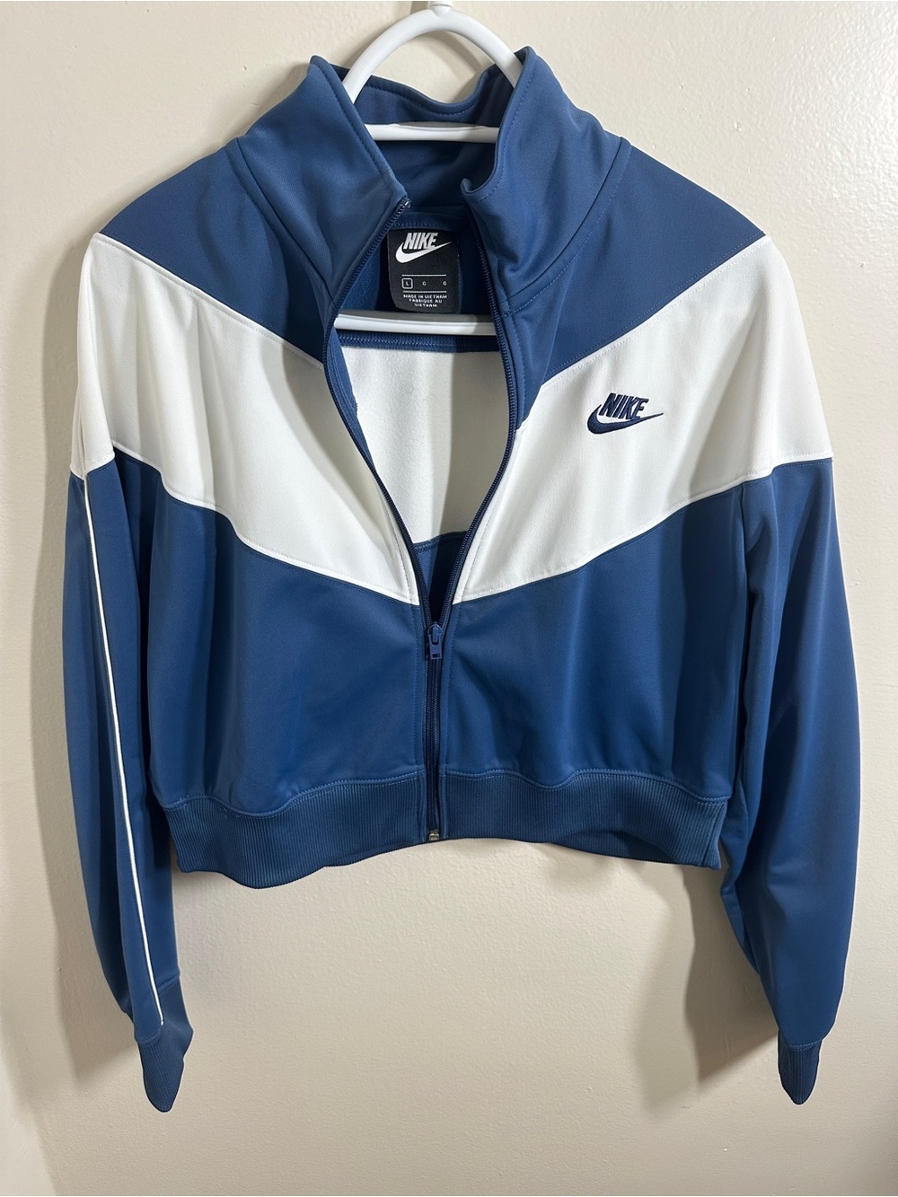 Nike Blue and White Varsity Zip-Up Jacket